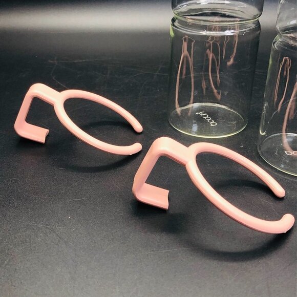 BODUM Coffee Cup PAIR Vintage French Bistro Clear Glass Mugs 70s Pink Handles - Picture 9 of 12